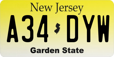 NJ license plate A34DYW