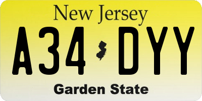 NJ license plate A34DYY