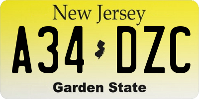 NJ license plate A34DZC