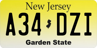 NJ license plate A34DZI