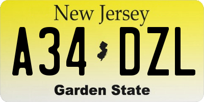 NJ license plate A34DZL