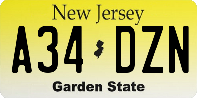 NJ license plate A34DZN