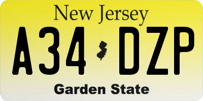 NJ license plate A34DZP