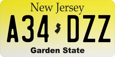 NJ license plate A34DZZ
