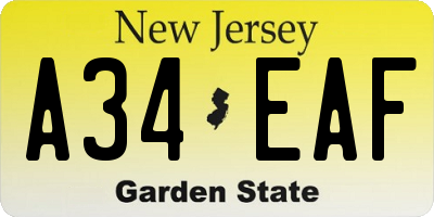 NJ license plate A34EAF