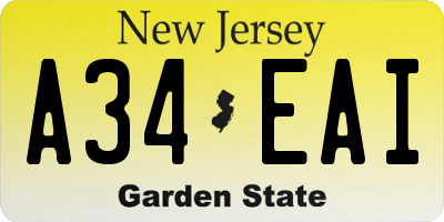 NJ license plate A34EAI