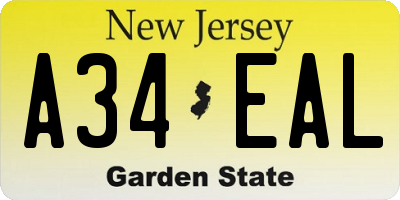 NJ license plate A34EAL