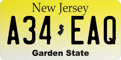 NJ license plate A34EAQ