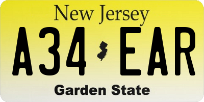 NJ license plate A34EAR