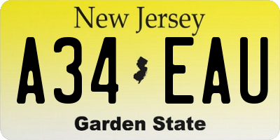 NJ license plate A34EAU