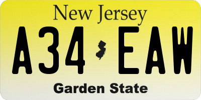 NJ license plate A34EAW
