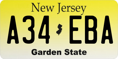 NJ license plate A34EBA