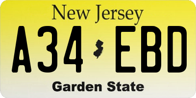 NJ license plate A34EBD