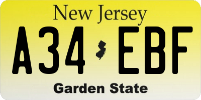 NJ license plate A34EBF