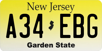 NJ license plate A34EBG