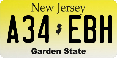 NJ license plate A34EBH
