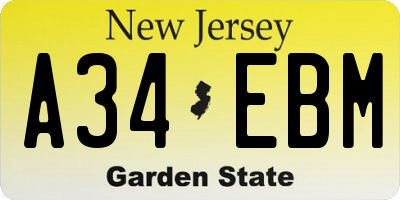 NJ license plate A34EBM