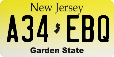 NJ license plate A34EBQ