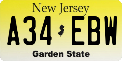 NJ license plate A34EBW