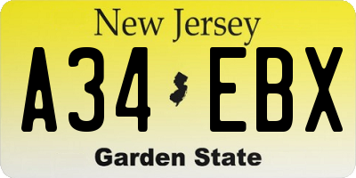 NJ license plate A34EBX