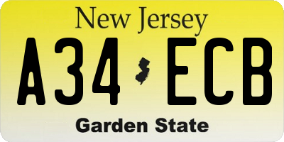 NJ license plate A34ECB