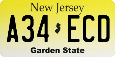 NJ license plate A34ECD