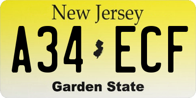 NJ license plate A34ECF