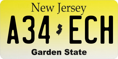 NJ license plate A34ECH