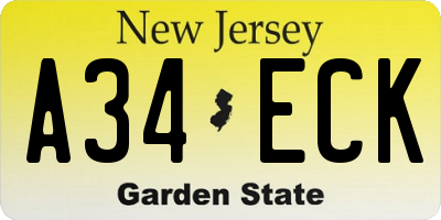 NJ license plate A34ECK