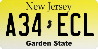 NJ license plate A34ECL