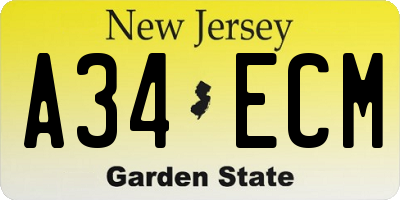 NJ license plate A34ECM