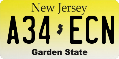 NJ license plate A34ECN