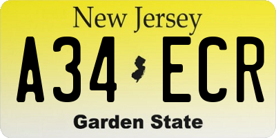 NJ license plate A34ECR