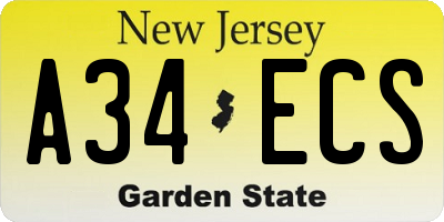 NJ license plate A34ECS