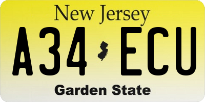 NJ license plate A34ECU