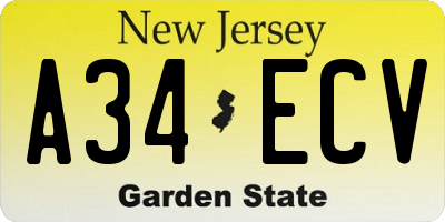 NJ license plate A34ECV
