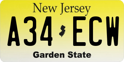 NJ license plate A34ECW
