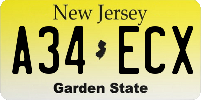 NJ license plate A34ECX