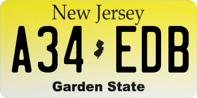 NJ license plate A34EDB