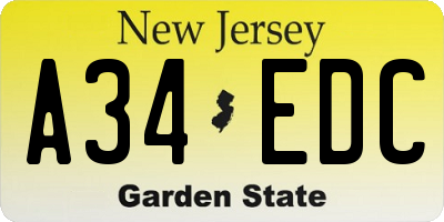 NJ license plate A34EDC