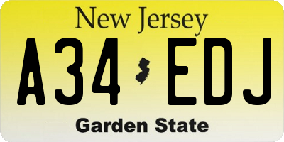 NJ license plate A34EDJ
