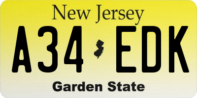 NJ license plate A34EDK