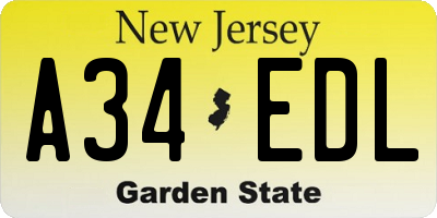 NJ license plate A34EDL