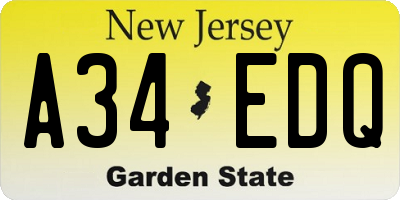 NJ license plate A34EDQ