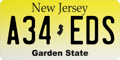 NJ license plate A34EDS