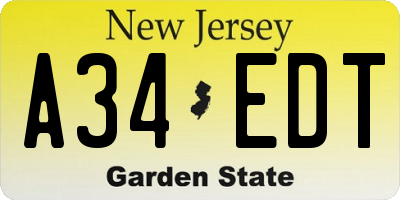NJ license plate A34EDT