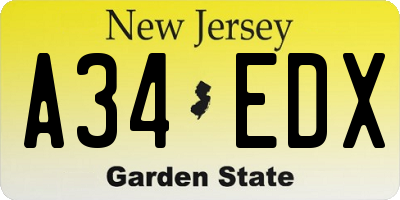 NJ license plate A34EDX