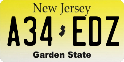 NJ license plate A34EDZ