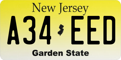NJ license plate A34EED