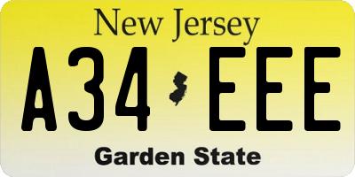 NJ license plate A34EEE